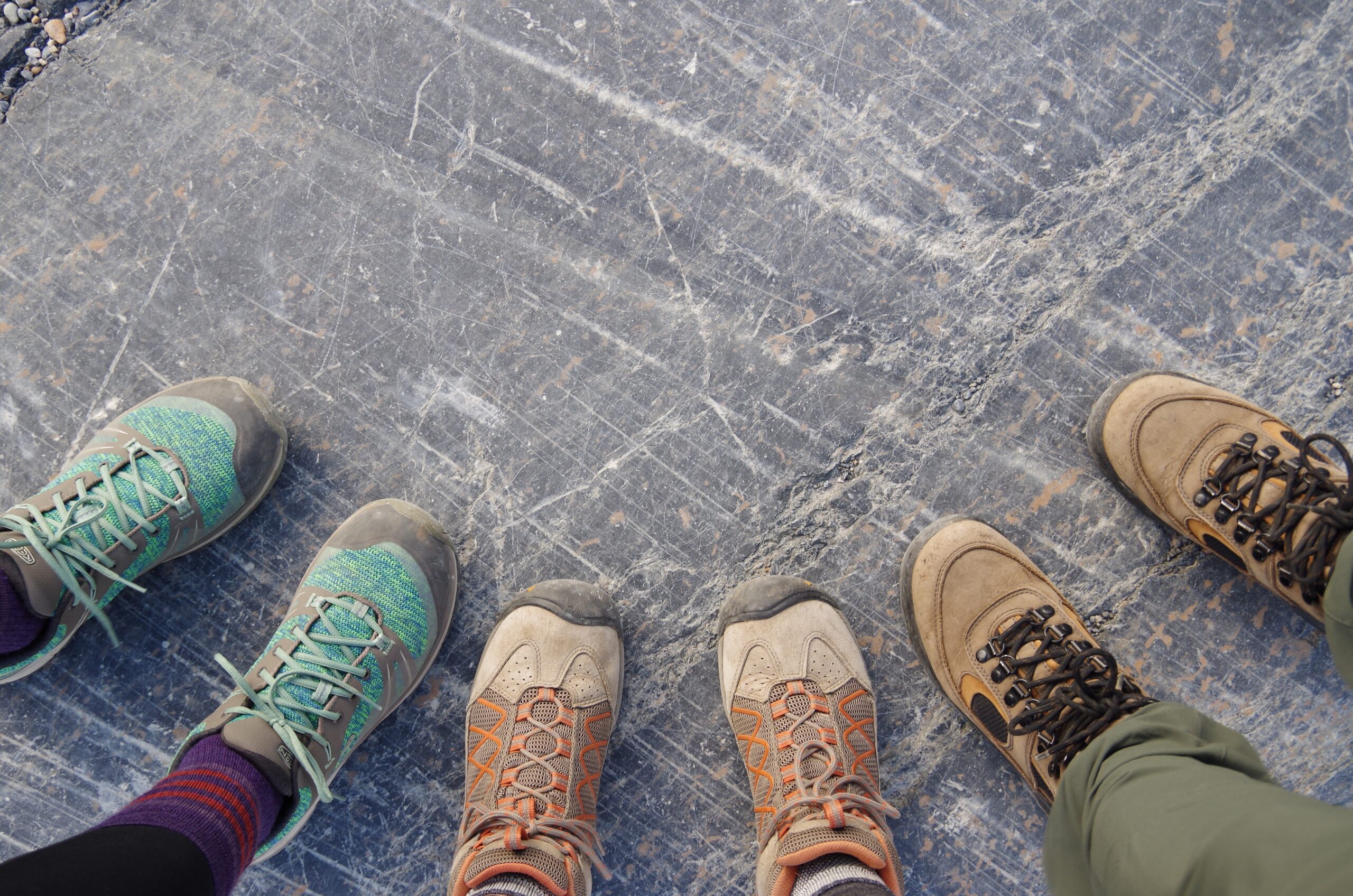 3 people wearing hiking shoes