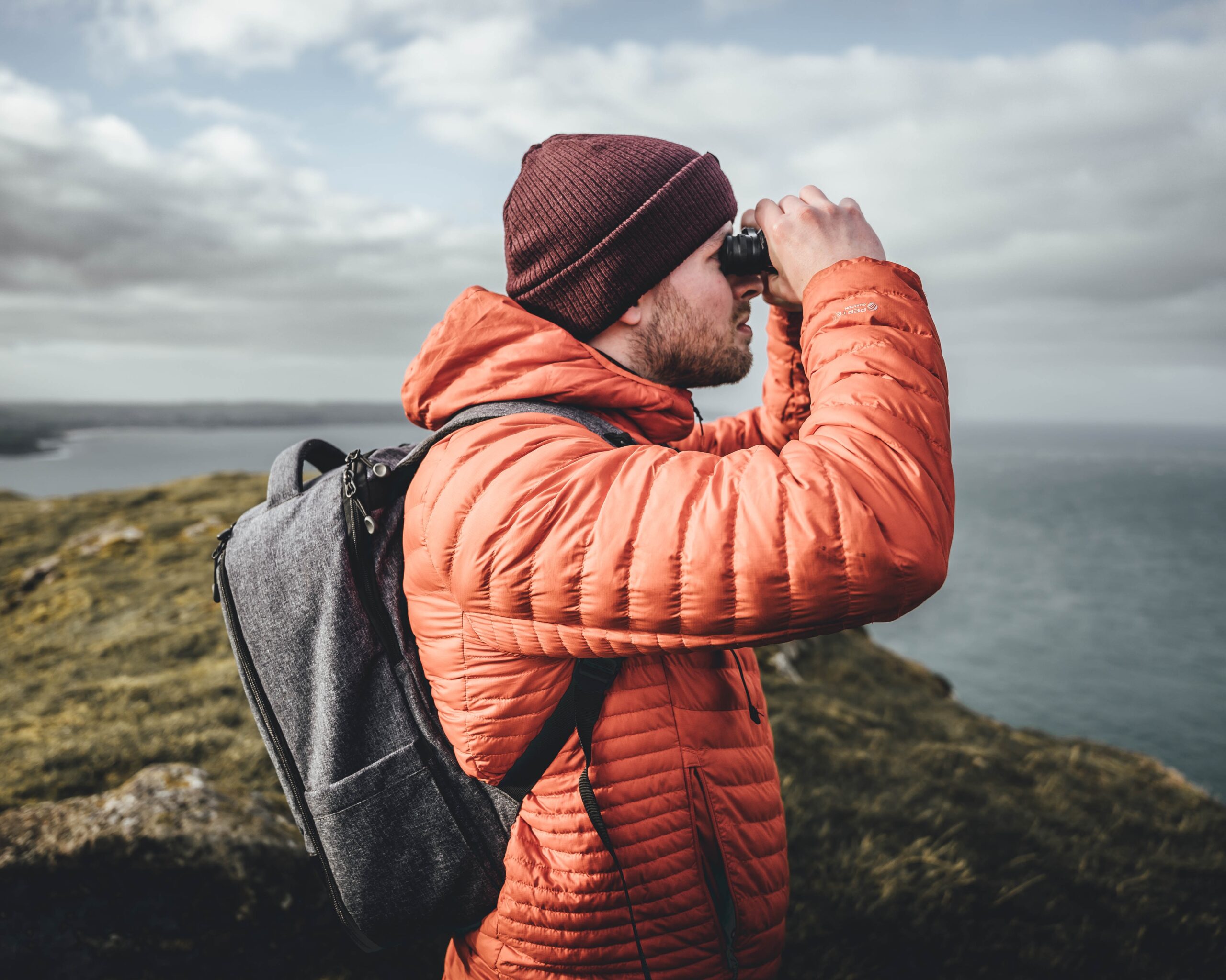 Man bird watching