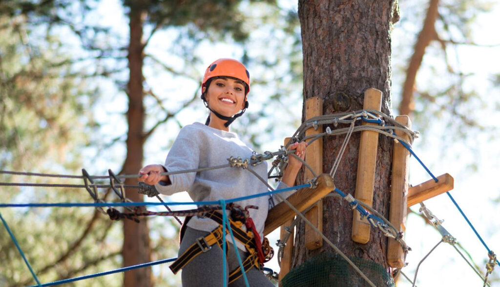 woman on ziplining course