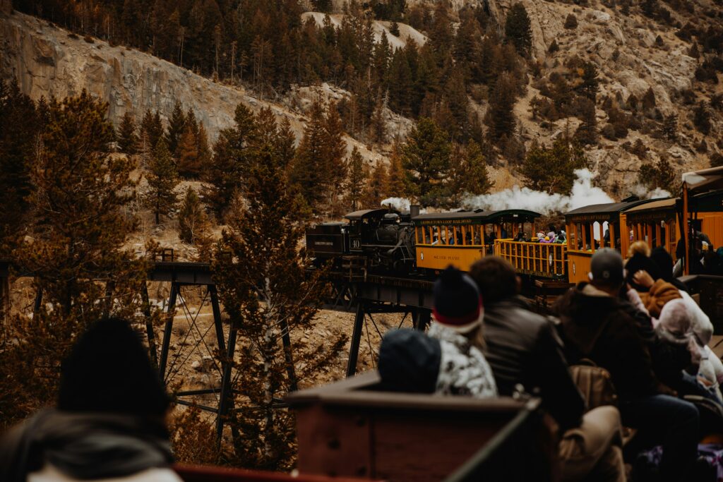 Georgetown Loop train from inside the open car.